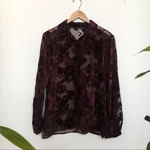 Vintage Velvet Floral Sheer Button Up